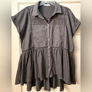 LUCKY BRAND Women’s Lace Button Through Peplum Top  Color Dark Gray Size L